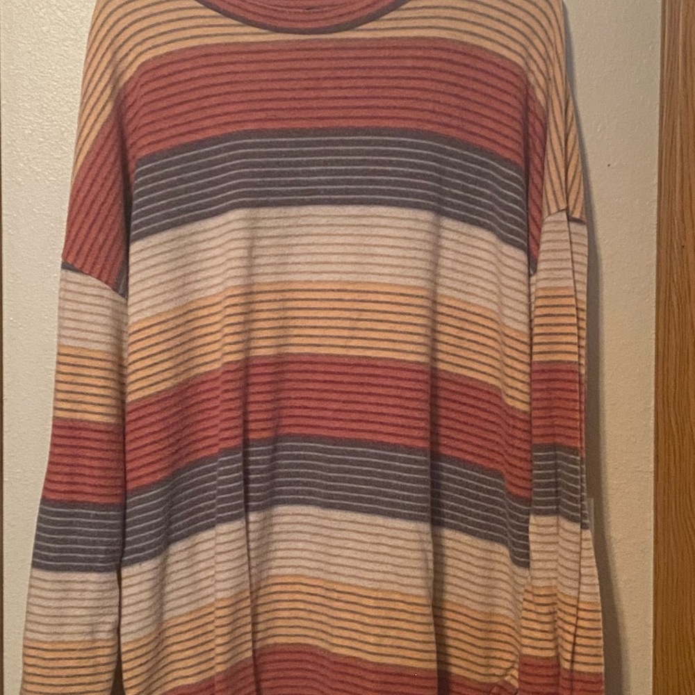 Cozy Striped Knit Pullover in Rust, Mustard, Gray & Cream